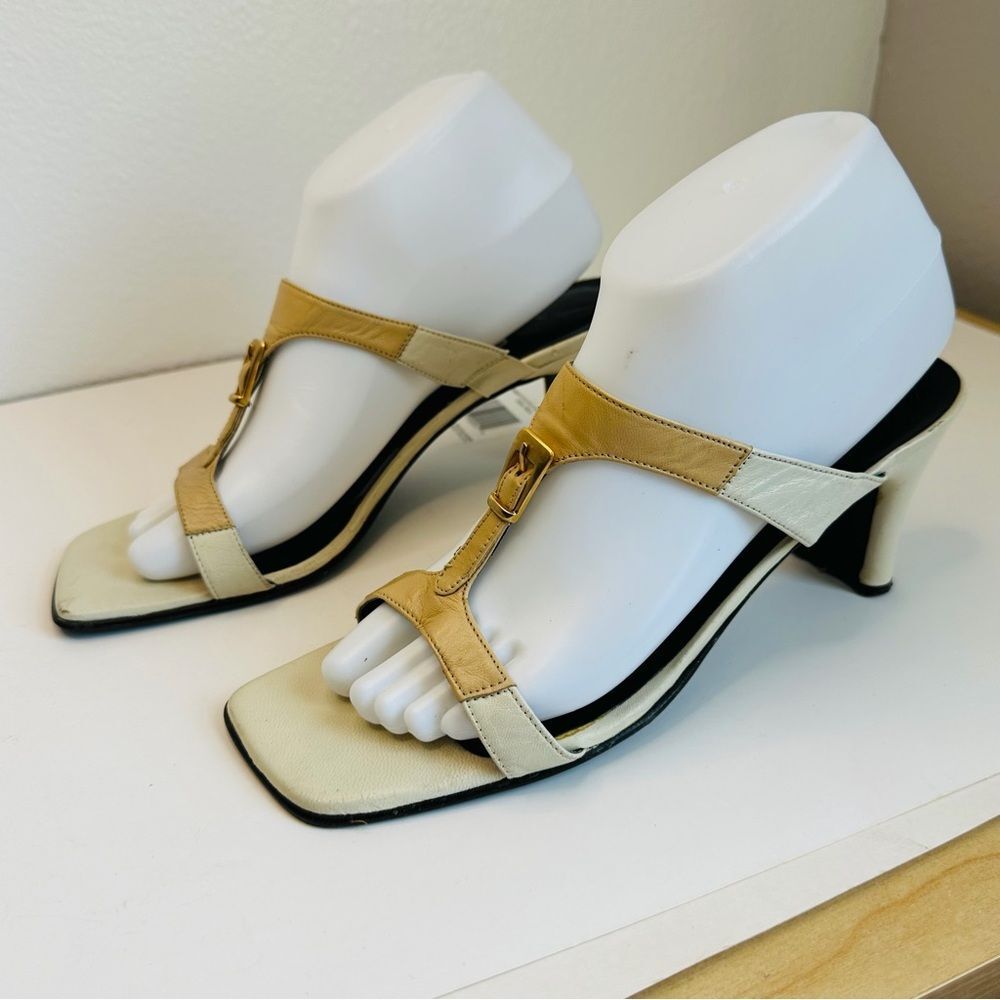 Etienne Aigner Vintage Y2K‎ Cream Tan Strappy Heels Shoes Size